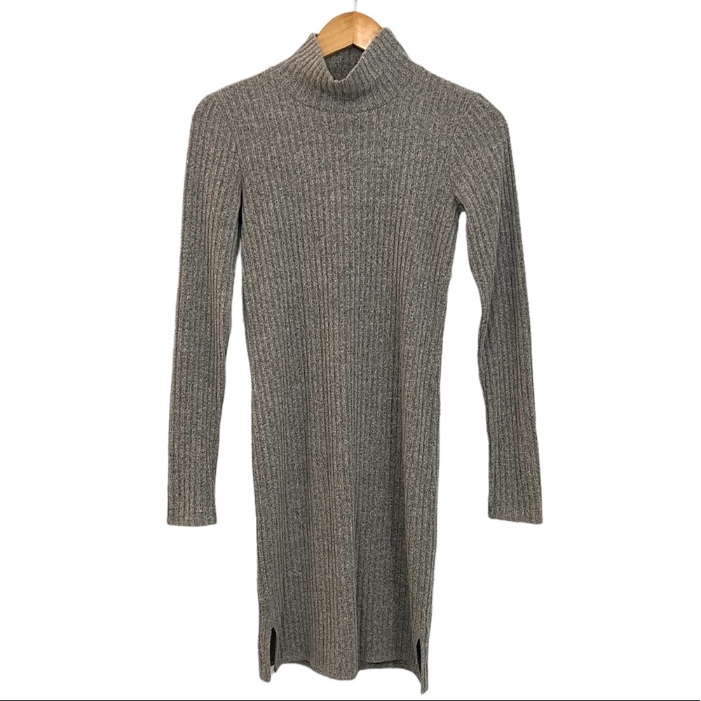 Aritzia Wilfred Gray Ribbed Mock Neck Long Sleeve Mini Dress Knit Bodycon Small